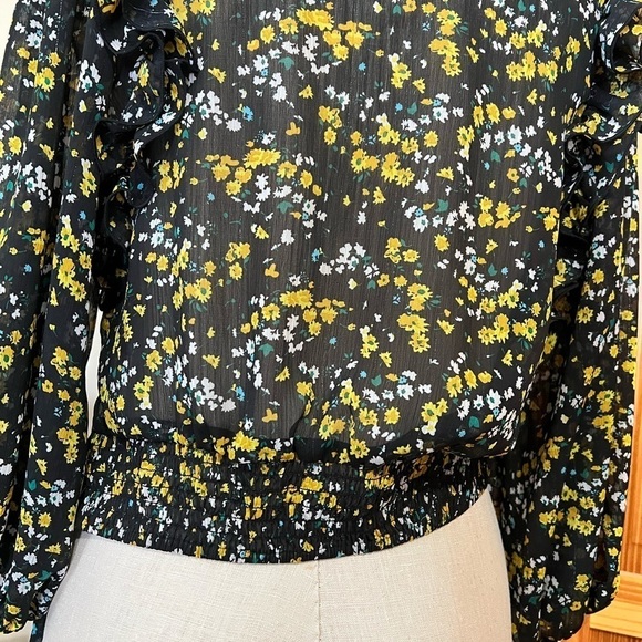 Express Ditsy Floral Blouse Shirt Tie Front Small Boho Ruffles Romantic - Picture 7 of 10